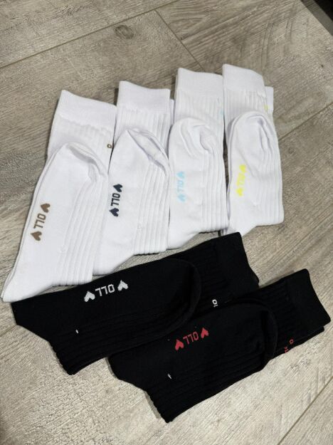 BY O LA LA...!  SKARPETY DŁUGIE PRĄŻKI Z LOGO BIEL/KAKAO