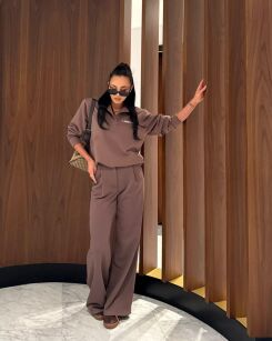 LA MILLA DRESOWE SPODNIE WIDE LEG OLIVIA MLECZNA CZEKOLADA