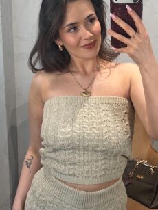 LADY DRAMA ŻAKARDOWY TOP WARKOCZ BEŻ
