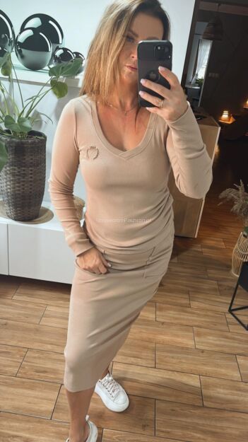 BY O LA LA...! PRĄŻKOWANA BLUZKA BASIC HERB BEŻ