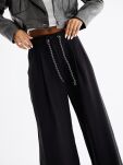 BY O LA LA! SPODNIE WIDE LEG Z TROKAMI W PASIE CZARNE - 2