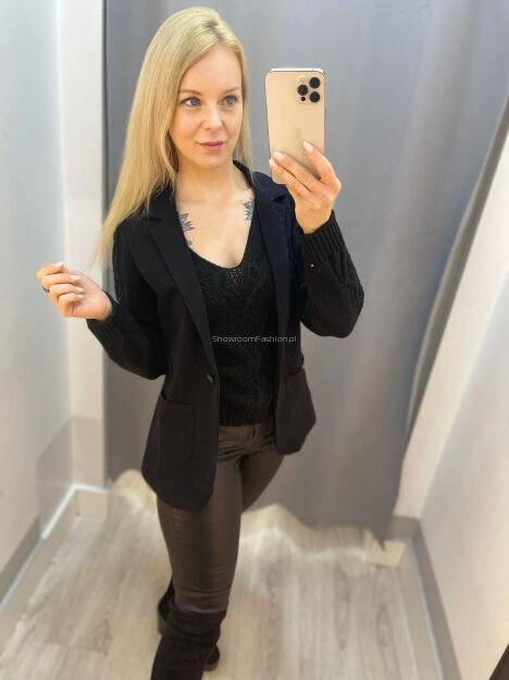 BY O LA LA! KOMPLET SWETROWY MARYNARKA + TOP CZARNA
