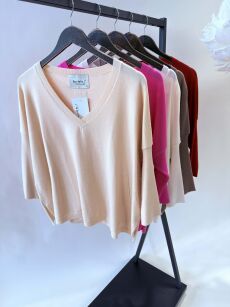 BY O LA LA...! OVERSIZOWY SWETER V-NECK ZOE KAKAO