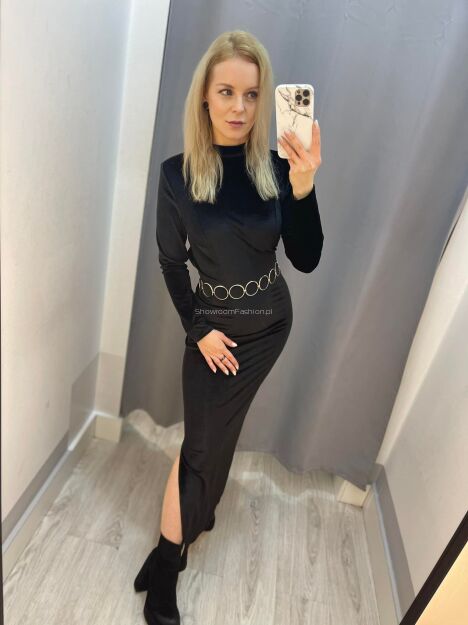 BY O LA LA! WELUROWA SUKIENKA MAXI CZARNA