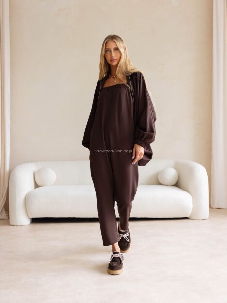 BY O LA LA...! KOMPLET BLUZA +  KOMBINEZON ŚPIOCHY ESPRESSO