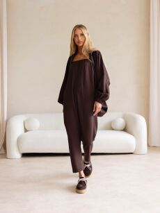 BY O LA LA...! KOMPLET BLUZA +  KOMBINEZON ŚPIOCHY ESPRESSO