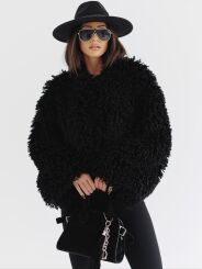 BY O LA LA! KRÓTKI PŁASZCZ LAMA CZARNY