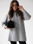 BY O LA LA..! BLUZA TUNIKA Z KRAWATEM SZARA (SMOKE GREY) - 2