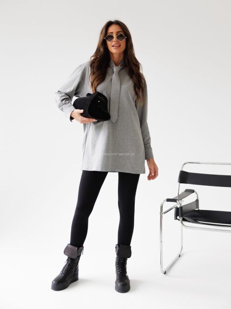 BY O LA LA..! BLUZA TUNIKA Z KRAWATEM SZARA (SMOKE GREY)