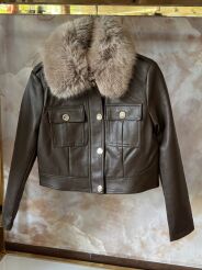 KURTKA RAMONESKA Z ECO SKÓRY Z FUTERKIEM CZEKOLADOWA