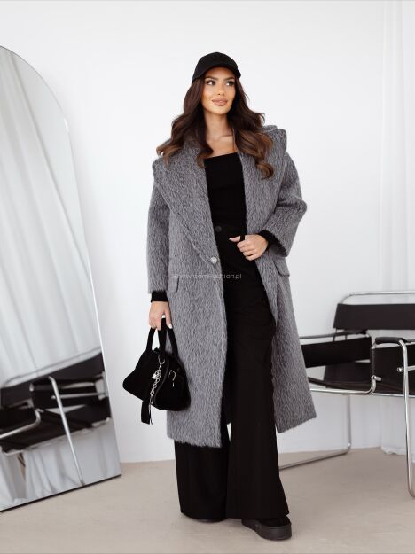 BY O LA LA! OVERSIZOWY PŁASZCZ FUTERKO SZARY