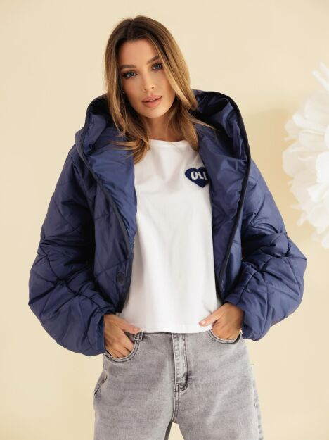 BY O LA LA! PIKOWANA KURTKA RĘKAW BUFKA GRANAT (DENIM)