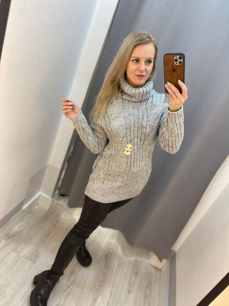 BY O LA LA.. ! SWETER GOLF WYCIĘCIA SZARY MELANŻ