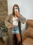 SEMPRE SWETER KARDIGAN Z DZIURAMI TAUPE - 3