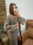SEMPRE SWETER KARDIGAN Z DZIURAMI TAUPE - 4