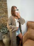 SEMPRE SWETER KARDIGAN Z DZIURAMI TAUPE - 5