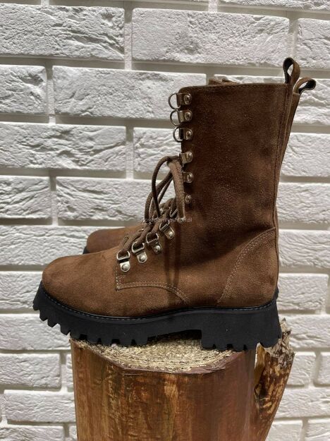 BY O LA LA...! BUTY BOTKI WORKERY Z KAMIENIAMI CZEKOLADA