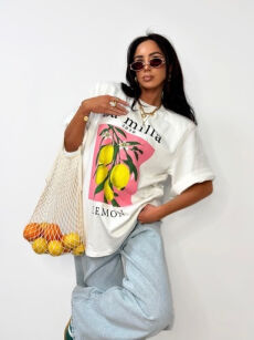 LA MILLA BLUZKA T-SHIRT OVERSIZE LEMON BIAŁY