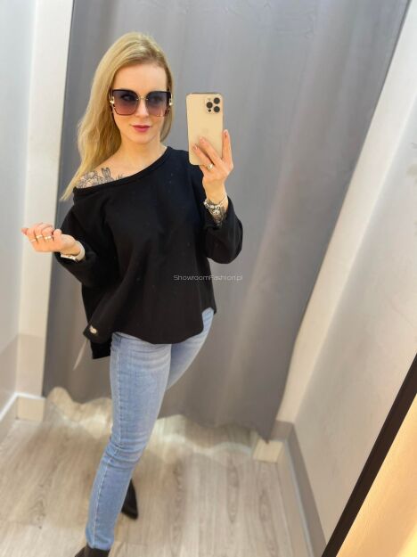 BY O LA LA! OVERSIZOWA BLUZA Z WYCIĘCIEM NA PLECACH CZARNA