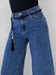 BY O LA LA! SPODNIE JEANSY WIDE LEG PRZESZYCIE NIEBIESKIE - 5