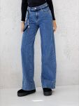 BY O LA LA! SPODNIE JEANSY WIDE LEG PRZESZYCIE NIEBIESKIE - 3