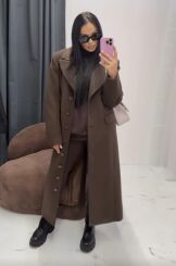 LA MILLA DŁUGI PŁASZCZ NA GUZIKI CZEKOLADOWY