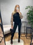 SWETER Z KOSZULOWYMI RĘKAWAMI CZERŃ/BEŻ - 2