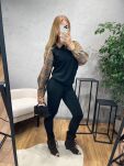 SWETER Z KOSZULOWYMI RĘKAWAMI CZERŃ/BEŻ - 3