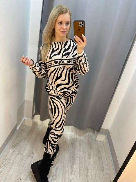 BY O LA LA...! WELUROWY KOMPLET DRES LOL ZEBRA BEŻ/CZERŃ