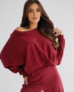 BY O LA LA! ASYMETRYCZNA BLUZA OVERSIZE RÓŻA MERLOT (BORDO)