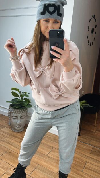 BY O LA LA...! DRESOWA BLUZA Z KOKARDAMI PUDROWY RÓŻ