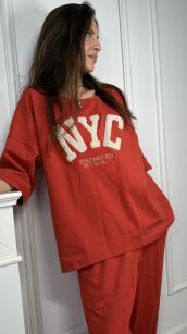 BY O LA LA! BLUZKA T-SHIRT NYC TERRACOTTA