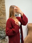 SEMPRE SWETER KARDIGAN Z DZIURAMI BORDO - 4