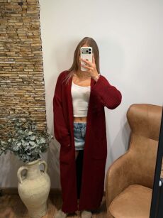 SEMPRE SWETER KARDIGAN Z DZIURAMI BORDO