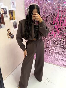 LA MILLA KOMPLET DRESOWY BLUZA + SPODNIE WIDE LEG CZEKOLADA