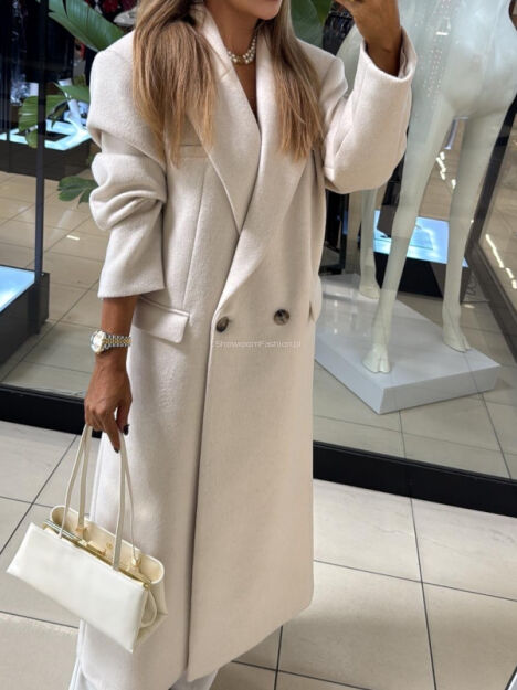 EMO DŁUGI PŁASZCZ WEŁNIANY KREMOWY