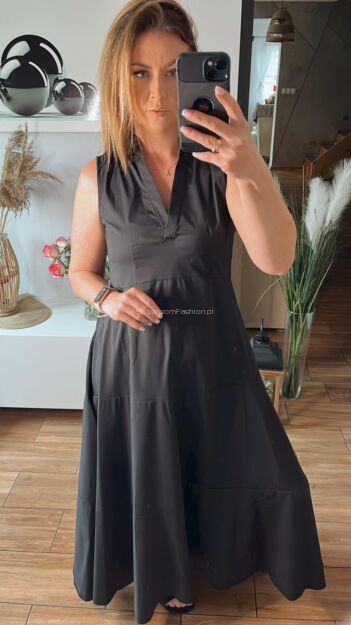 BY O LA LA ! SUKIENKA MAXI ZE STÓJKĄ CZARNA