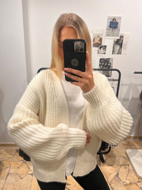 SEMPRE OVERSIZOWY SWETER KARDIGAN KRÓTKI ŚMIETANA