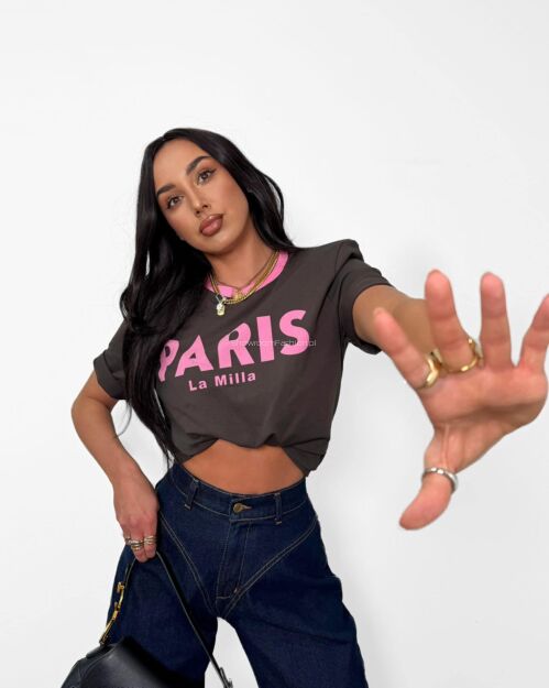 LA MILLA BLUZKA T-SHIRT PARIS CZEKOLADA/RÓŻ
