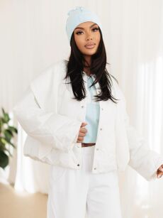 BY O LA LA! KURTKA Z DZIANINOWYM KAPTUREM ŚMIETANA