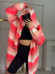 BY O LA LA...! KOLOROWY SWETER KARDIGAN W PASY BIEL/KORAL/BRZOSKWINIA - 4