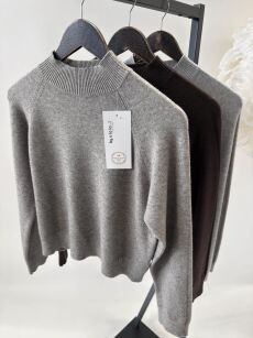 BY O LA LA...! SWETER PÓŁGOLF Z DŁUGIM RĘKAWKIEM SZARY (SMOKE GREY)