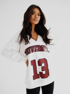 BY O LA LA! OVERSIZOVA BLUZA UNIVERSITY 13 ŚMIETANA/BORDO (MERLOT)