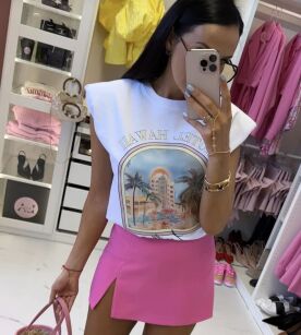 LA MILLA BLUZKA T-SHIRT OVERSIZE HOTEL HAWAII BIAŁY