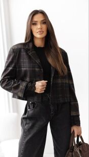 BY O LA LA! MARYNARKA W KRATĘ KORONKOWE MANKIETY CHOCOMUS (CZEKOLADA)