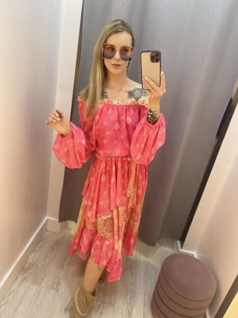 BY O LA LA ! SUKIENKA HISZPANKA BOHO FUKSJA