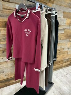 BY O LA LA...! KOMPLET BLUZA KOŁNIERZYK + SPODNIE BEŻ