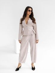 BY O LA LA! SZTRUKSOWE SPODNIE BALLOON BEŻ/PUDER