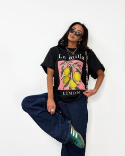 LA MILLA BLUZKA T-SHIRT OVERSIZE LEMON CZARNY