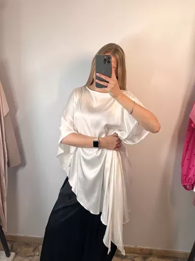 ASYMETRYCZNA BLUZKA SATYNOWA DOLCE VITA ŚMIETANA